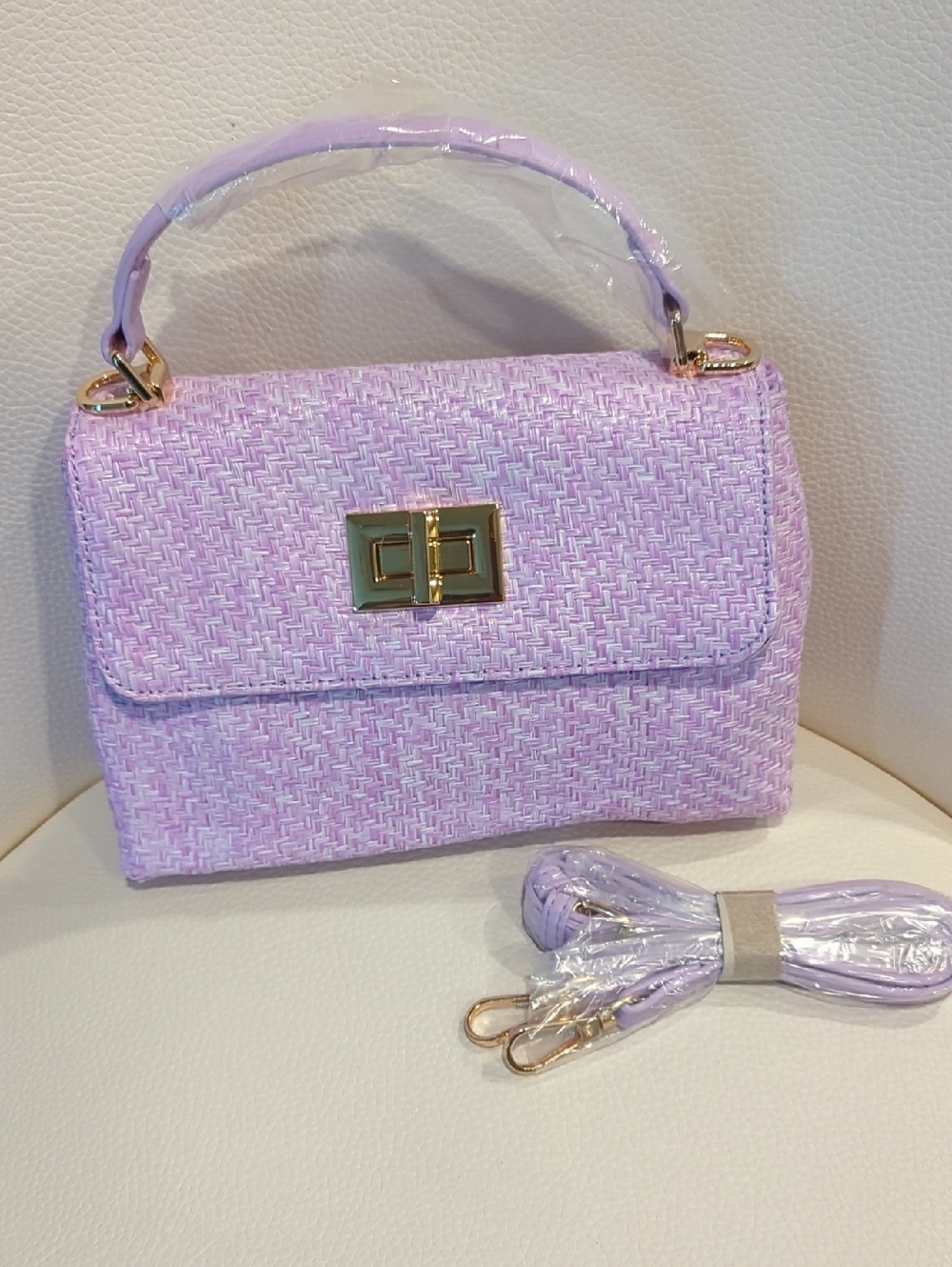 Lavender Woven Crossbody Bag with Gold Turn-Lock